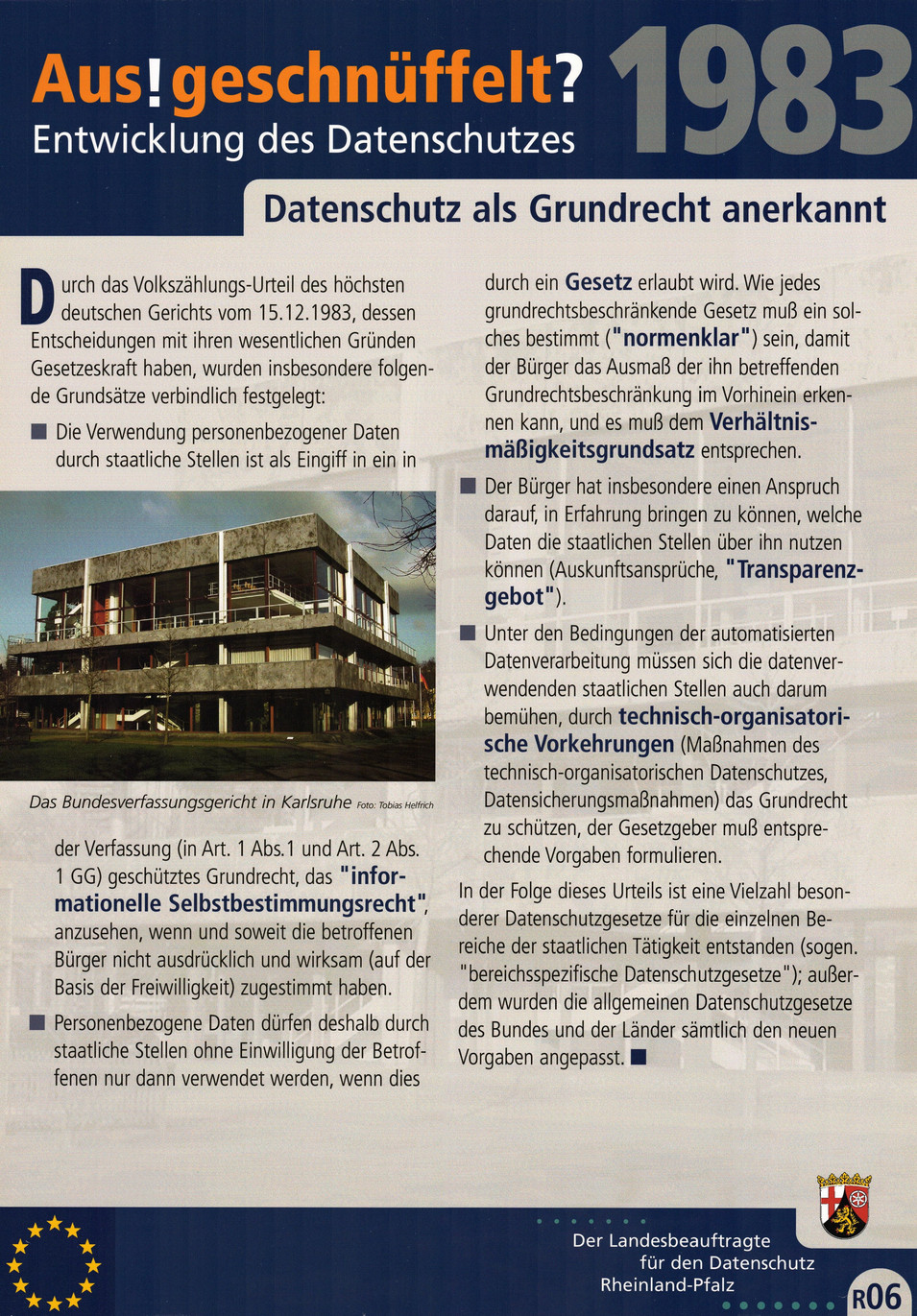 Ausstellungsplakat 1983 (Thema: Datenschutz als Grundrecht anerkannt)